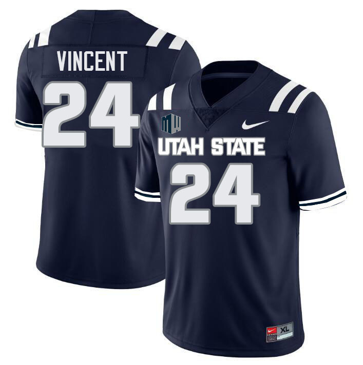 Utah State Aggies #24 Jordan Vincent College Football Jerseys Stitched-Navy